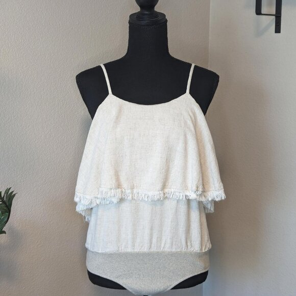 Promesa Flounce Cami Linen Rayon Cotton Bodysuit - Picture 1 of 13